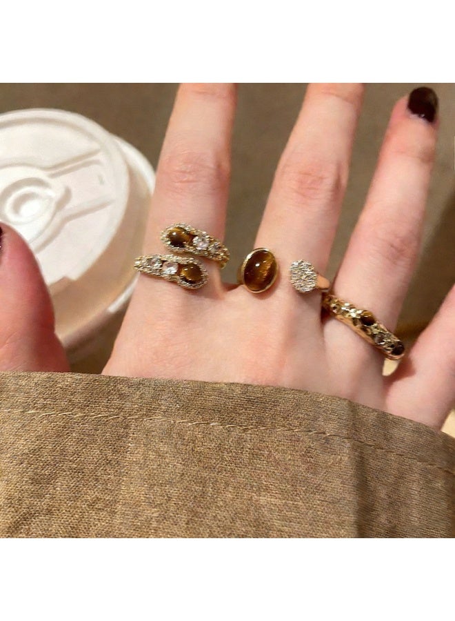 AuliceVerse valentines gift 3-Piece Lucky Tiger Eye Alloy Ring Set | Luxurious Arabic Style Stackable Rings | Perfect with Abaya & Kaftan | Ideal Ramadan & Eid Gift - Image 2